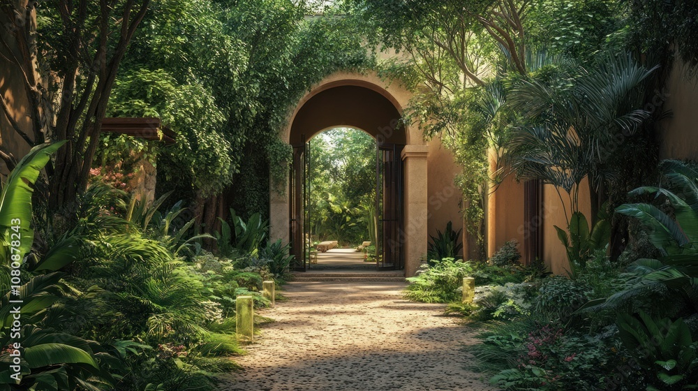 Secluded Pathway Through a Lush Garden Secluded Pathway Through a Lush Garden