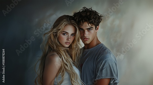blonde girl next to man .Generative AI