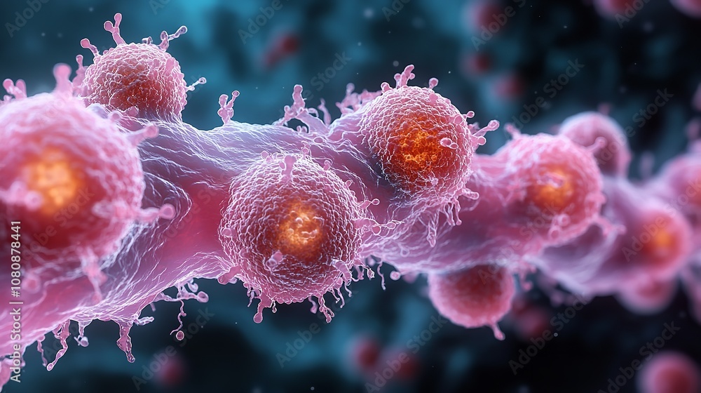 Naklejka premium Microscopic Perspective of Body Cells: Exploring Cellular Therapy and Regenerative Stem Cell Research