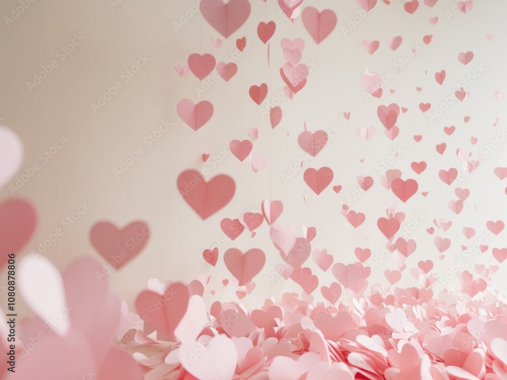 Festive background for valentine's day with falling pink paper hearts. Festive background for valentine's day with falling pink paper hearts.