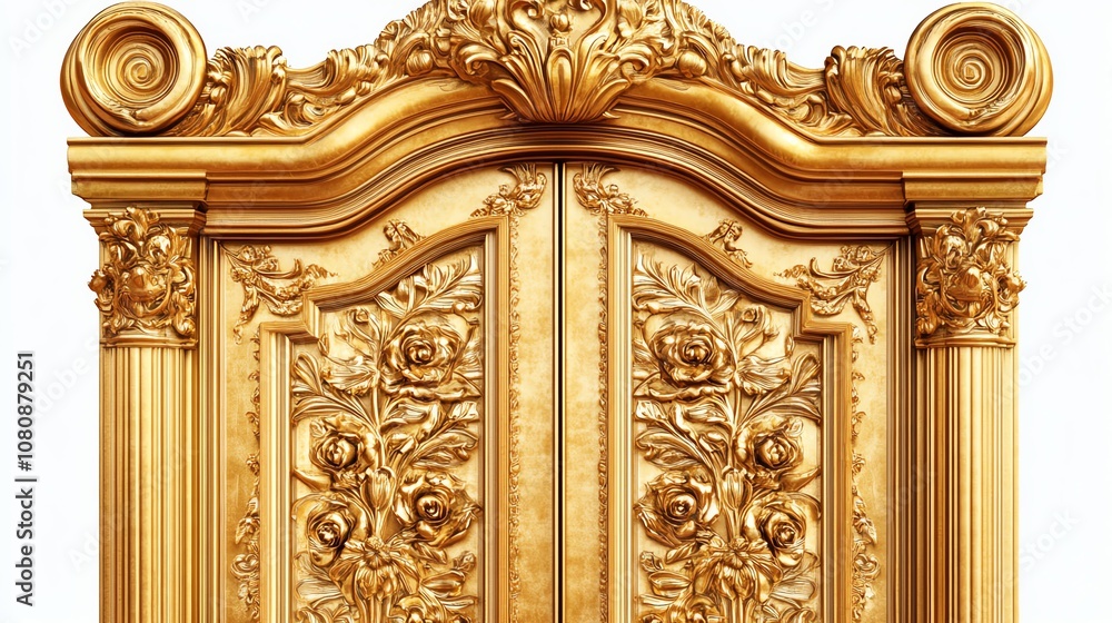 Elegant golden door, white isolate background Elegant golden door, white isolate background