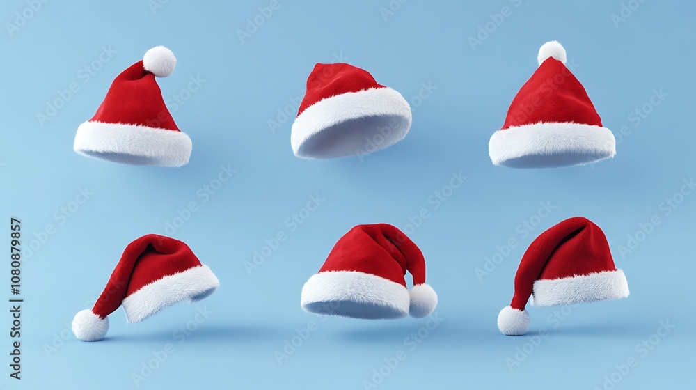 Collection of Santa Hats in Various Positions Collection of Santa Hats in Various Positions