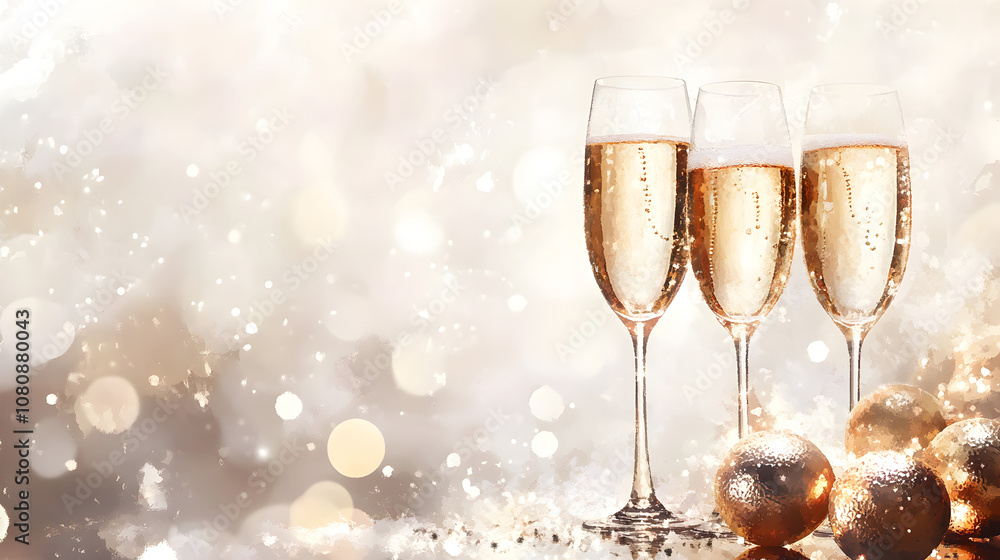 un fondo elegante con copas de vino de champan para celebrar o festejar año nuevo o navidad para brindis con decoraciones de navidad elegantes doradas con luces y destellos de luces efecto bokeh un fondo elegante con copas de vino de champan para celebrar o festejar año nuevo o navidad para brindis con decoraciones de navidad elegantes doradas con luces y destellos de luces efecto bokeh