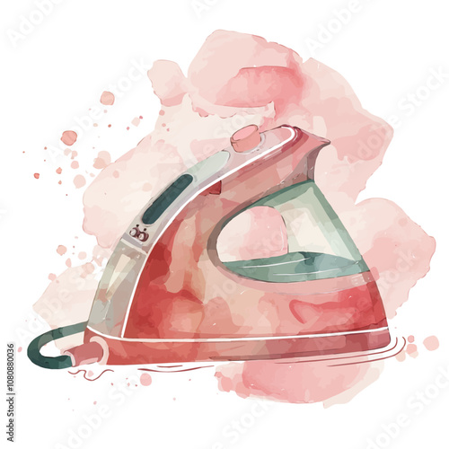 A watercolor painting of a Steam Iron, isolated on a white background. Steam Iron vector.