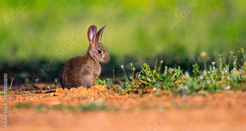 European Rabbit, Oryctolagus cuniculus, Mediterranean Forest, Castilla La Mancha, Spain, Europe