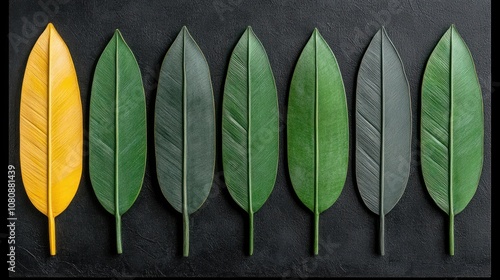 Aesthetic Arrangement of Colorful Leaves on Dark Background Showcasing Diverse Textures and Shapes of Nature's Foliage in a Modern Design Concept