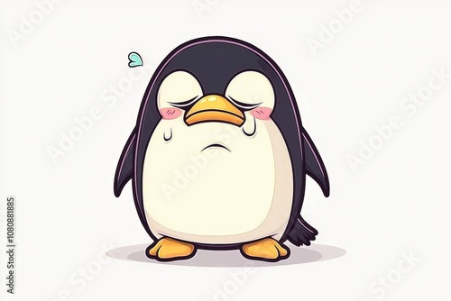 Cute Cartoon Penguin with an Adorable Expression, Featuring Tears and a Heart, Ideal for Winter Themes, Animal Illustrations, and Whimsical Art Projects photo