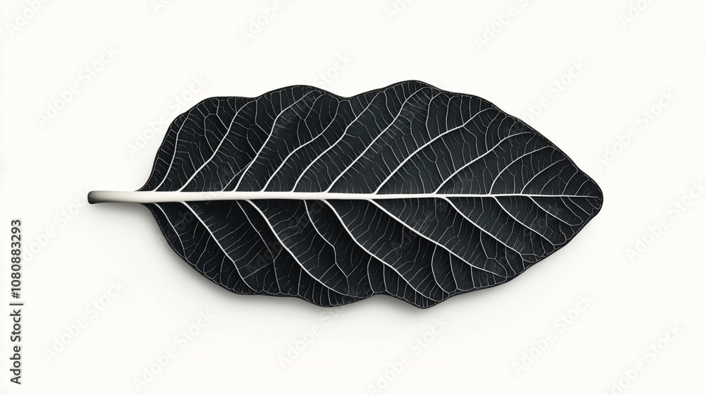 Monochrome leaf illustration with detailed veining on a white background, showcasing natural texture and patterns in black and white. Monochrome leaf illustration with detailed veining on a white background, showcasing natural texture and patterns in black and white.