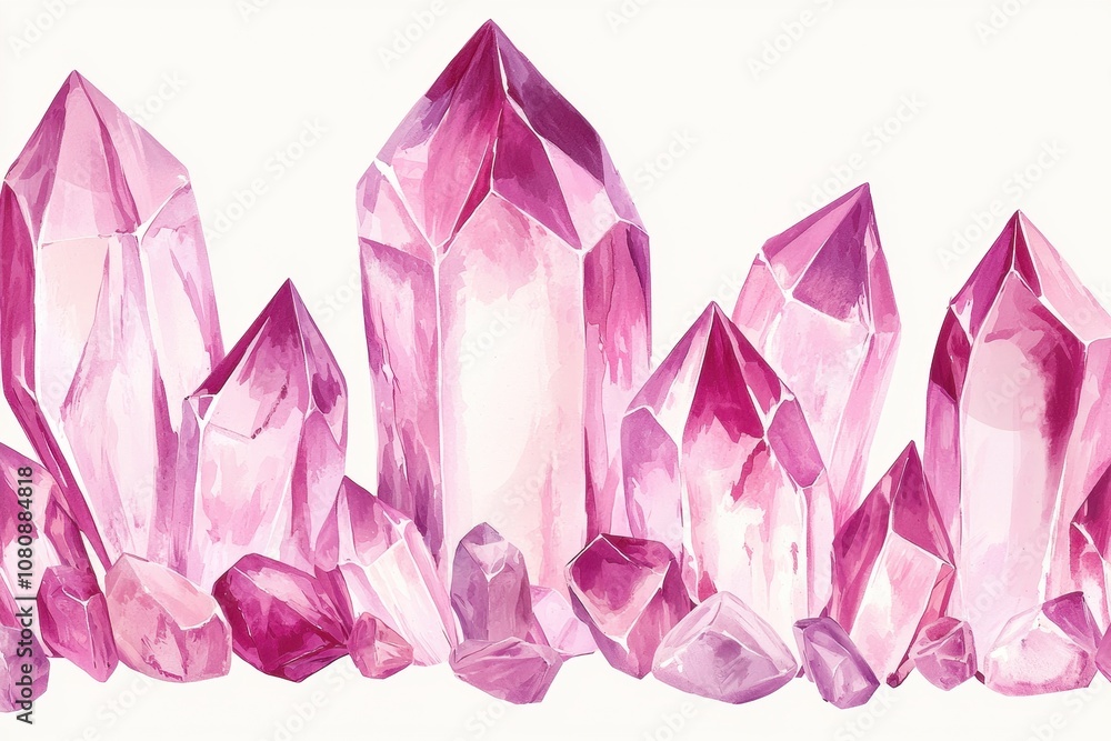 Beautiful Pink Crystals Arrangement Highlighting Their Shimmering Facets and Natural Elegance Against a Clean White Background for Decorative Use Beautiful Pink Crystals Arrangement Highlighting Their Shimmering Facets and Natural Elegance Against a Clean White Background for Decorative Use
