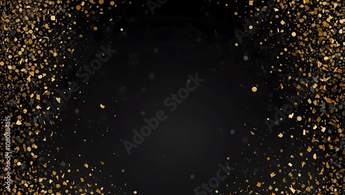 Gold glitter surrounds a dark gray background.

