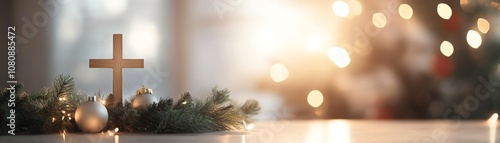 Christmas decoration with a wooden cross.