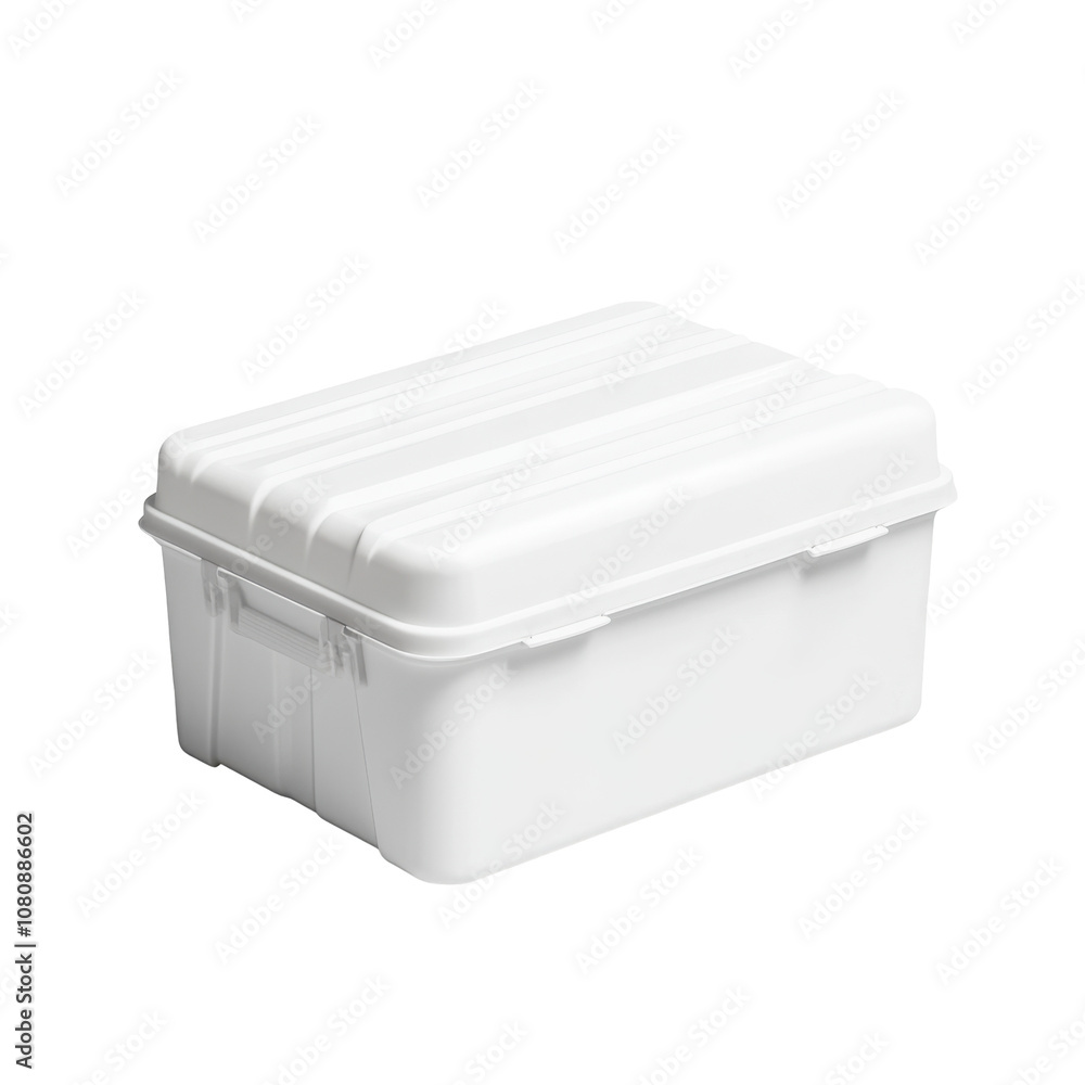 A simple white storage container with a lid, ideal for organizing items and keeping them secure. A simple white storage container with a lid, ideal for organizing items and keeping them secure.