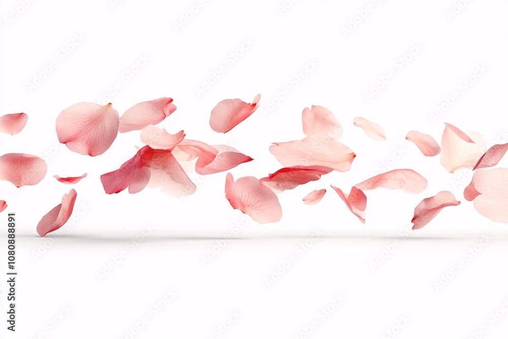 Pink Flower Petals Falling on a White Background - Delicate Floral Art Pink Flower Petals Falling on a White Background - Delicate Floral Art
