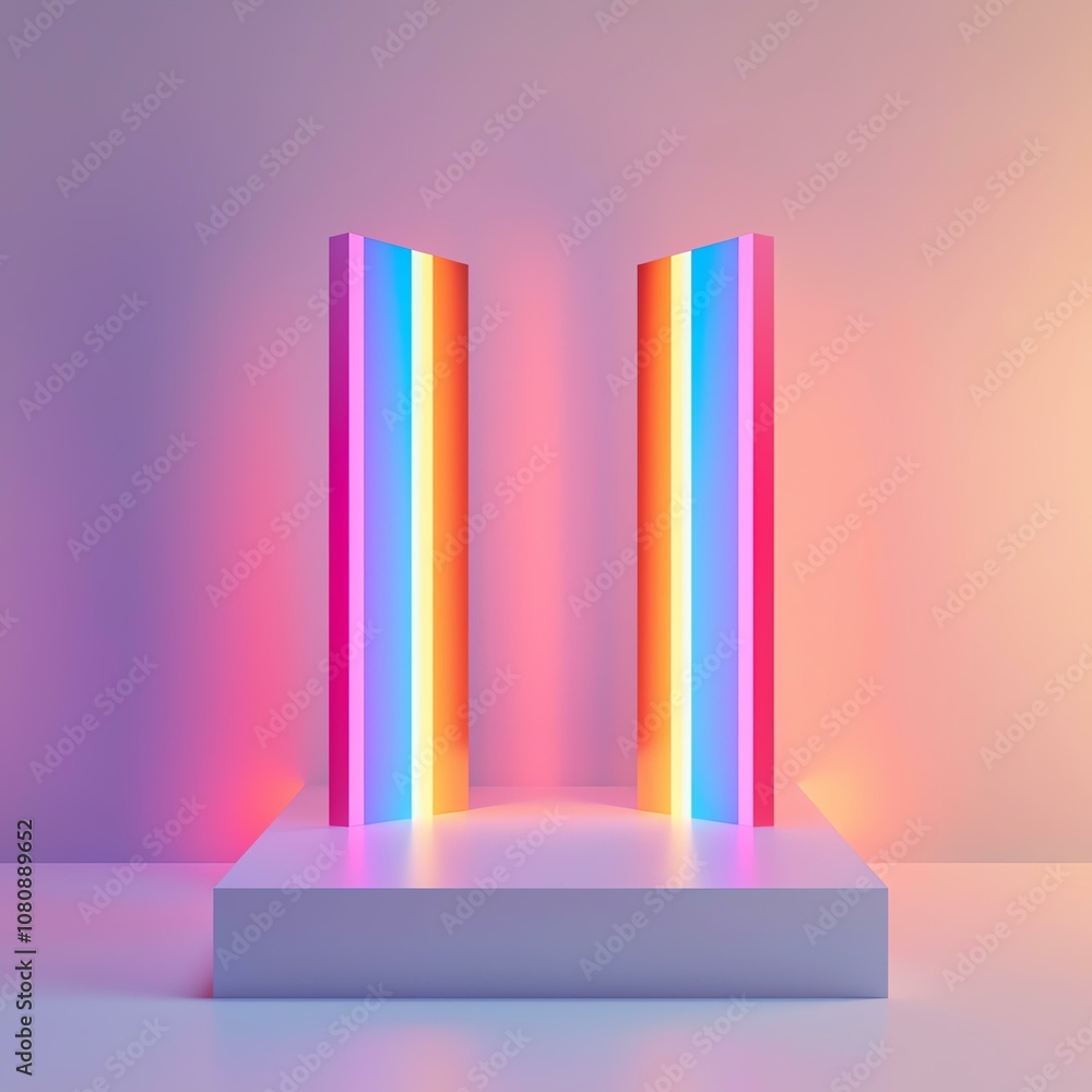 Colorful light pillars create a vibrant modern design. Colorful light pillars create a vibrant modern design.