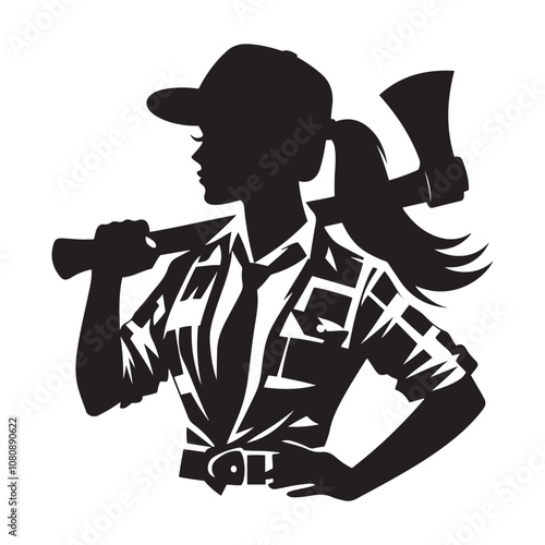Lumberjack chopping wood silhouette vector art black color design and solid white background 