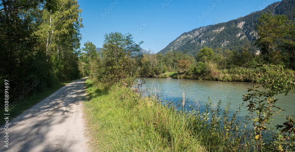 bike and hike way along Loisach river, between Oberau and Eschenlohe, upper bavaria
