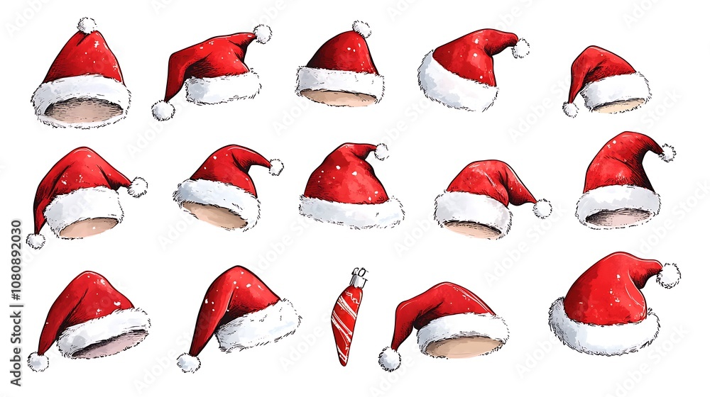 Collection of Hand Drawn Santa Hats Collection of Hand Drawn Santa Hats