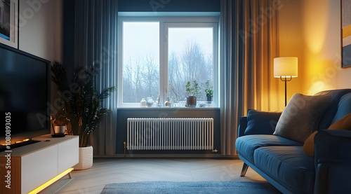 House electric heater radiator in the living room for cold winter season rooms in uk concept created with generative ai photo