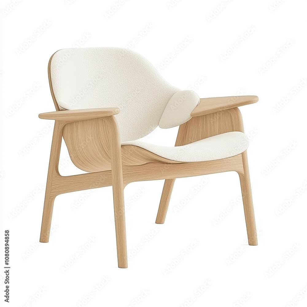 Modern Minimalist Chair in Light Wood Finish with Soft White Cushion, Perfect for Contemporary Living Spaces and Cozy Reading Nooks Modern Minimalist Chair in Light Wood Finish with Soft White Cushion, Perfect for Contemporary Living Spaces and Cozy Reading Nooks