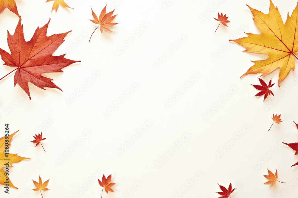 Autumn Leaves on a White Background Creating a Seasonal Mood Autumn Leaves on a White Background Creating a Seasonal Mood