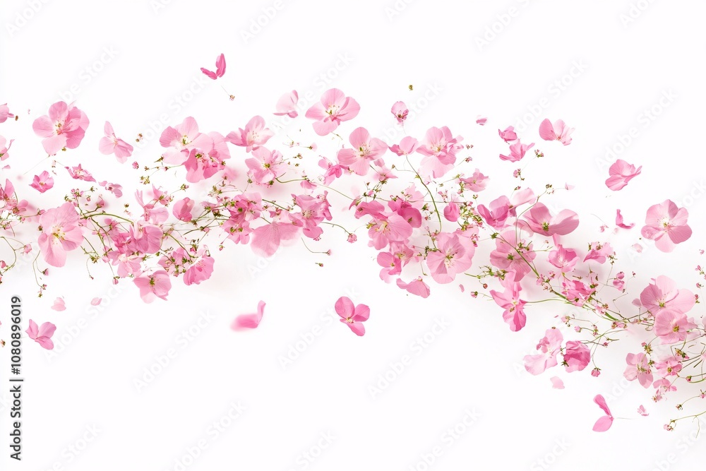 Pink Flower Petals Falling on White Background - Floral Spring Beauty Pink Flower Petals Falling on White Background - Floral Spring Beauty
