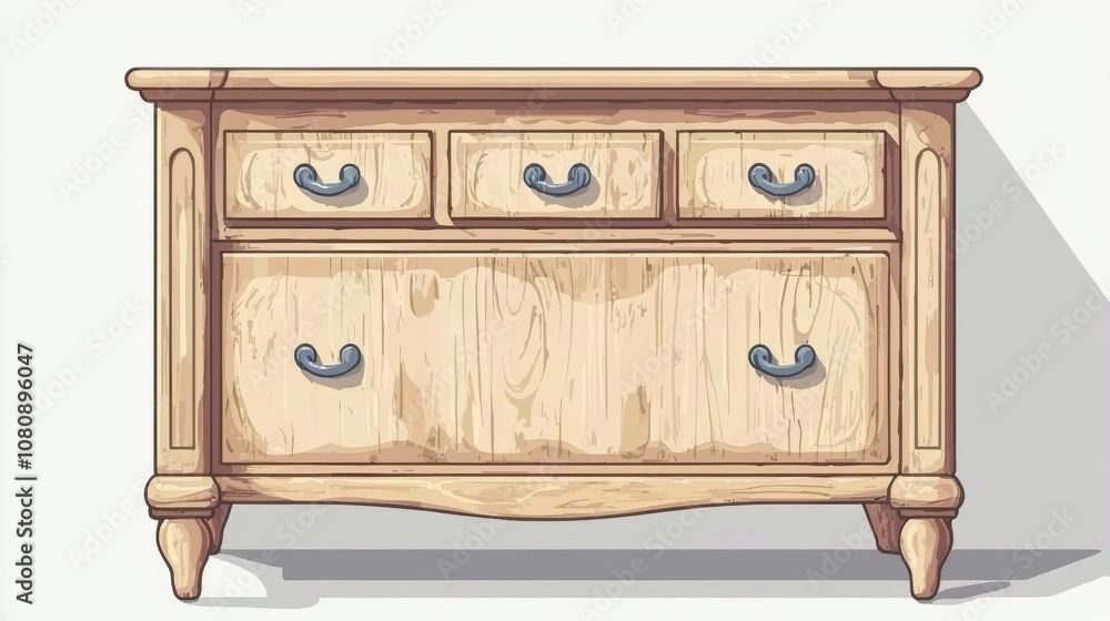 Handcrafted Wooden Dresser with Three Top Drawers and a Larger Bottom Compartment, Featuring Elegant Metallic Handles and a Vintage Aesthetic for Home Decor Handcrafted Wooden Dresser with Three Top Drawers and a Larger Bottom Compartment, Featuring Elegant Metallic Handles and a Vintage Aesthetic for Home Decor