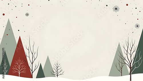 A BackgroundFull indoor shot of a stylized Christmas scene.  art illustration image, minimal style background, landscape Christmas banner, creative invitation card horizontal