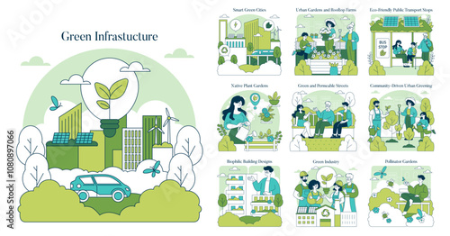 Green Infrastructure. Flat Vector Illustration