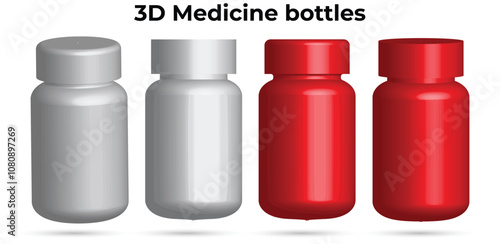 High-quality 3D medicine bottle designs for product displays, packaging visuals, and pharmaceutical mockups. Ideal for medical branding
