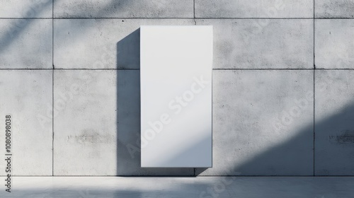 Vertical blank frame mockup on minimalist concrete silver finish sharp light