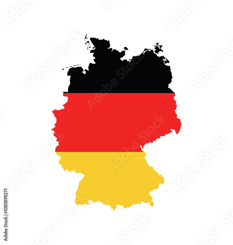 Germany Map vector icon. Map of Germany in Flag colors.