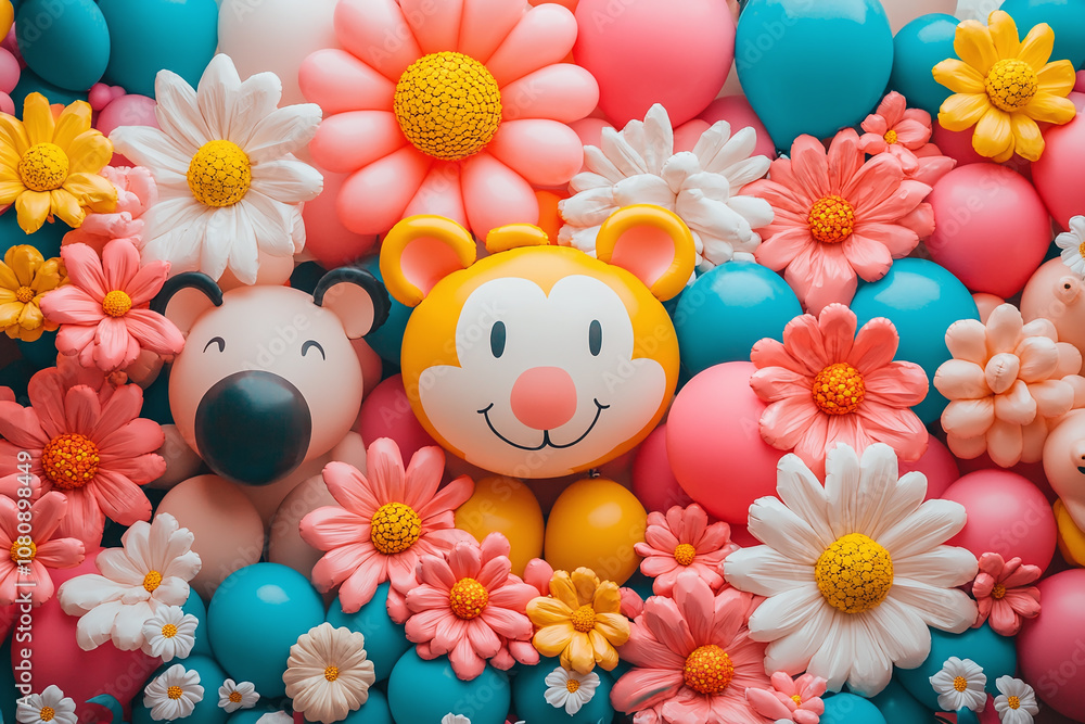 Naklejka premium Vibrant Colorful Balloons for Party Decorations, Birthday Celebrations, and Festive Events with Helium-Filled and Elegant Balloon Arrangements