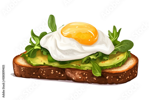 Scrumptious avocado toast with poached egg on a transparent background. isolated background. photo