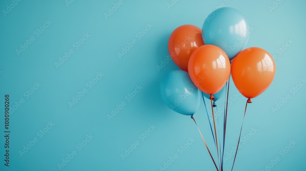 Blue and Orange Balloons Against a Light Blue Background Blue and Orange Balloons Against a Light Blue Background