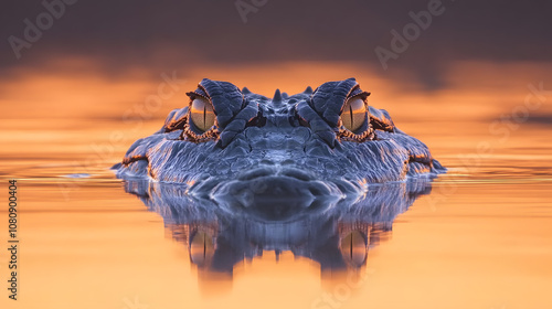 Crocodile Lurking in the Sunset