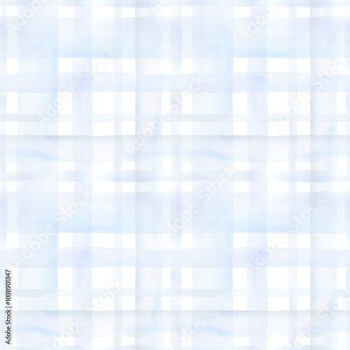 Blue checkered background watercolor. Seamless hand drawn lines pattern for fabric texture, textile, wallpaper, home decor prints