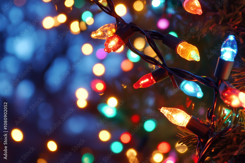 Twinkling Christmas Lights Create a Warm, Festive Atmosphere During the Holiday Season in a Cozy Neighborhood