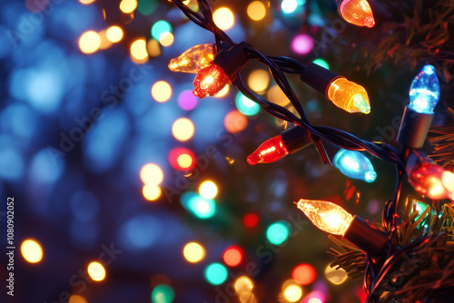 Obraz na płótnie Twinkling Christmas Lights Create a Warm, Festive Atmosphere During the Holiday Season in a Cozy Neighborhood w salonie