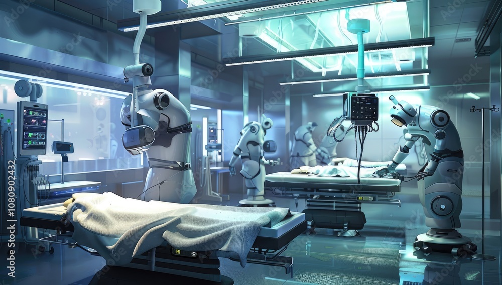 Modern medical office for surgery. Use of robot and artificial intelligence in medicine. Modern medical office for surgery. Use of robot and artificial intelligence in medicine.
