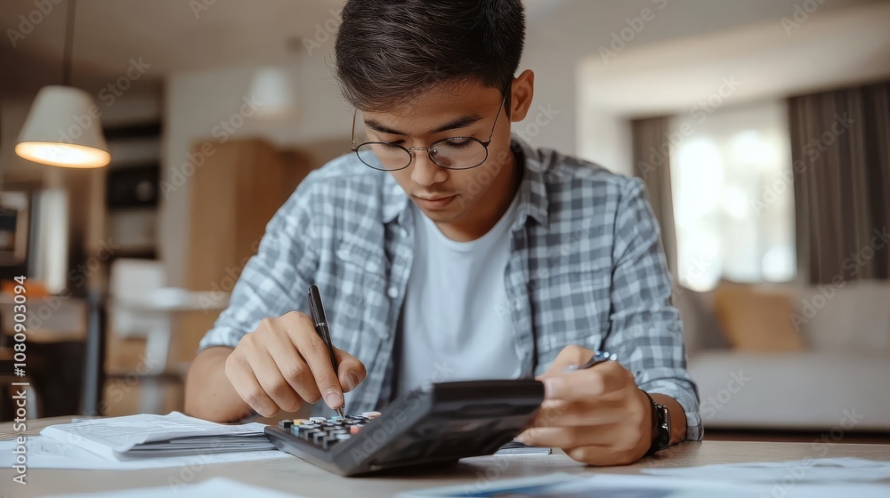 Monthly miscellaneous expenses tracking by an Asian man.