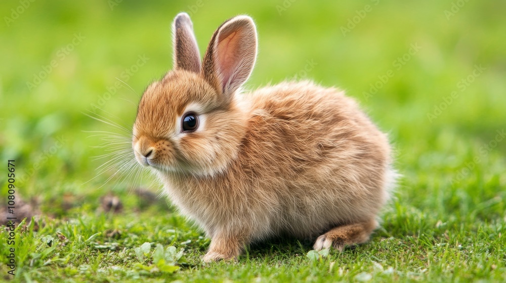 A small rabbit nestled in lush green grass. A small rabbit nestled in lush green grass.