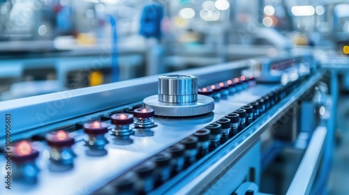 Wallpaper Mural Close-up of a conveyor belt in a modern industrial facility with machinery in background Torontodigital.ca