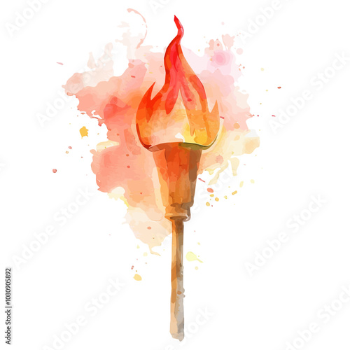 A watercolor drawing of a Torch, isolated on a white background. Torch vector.