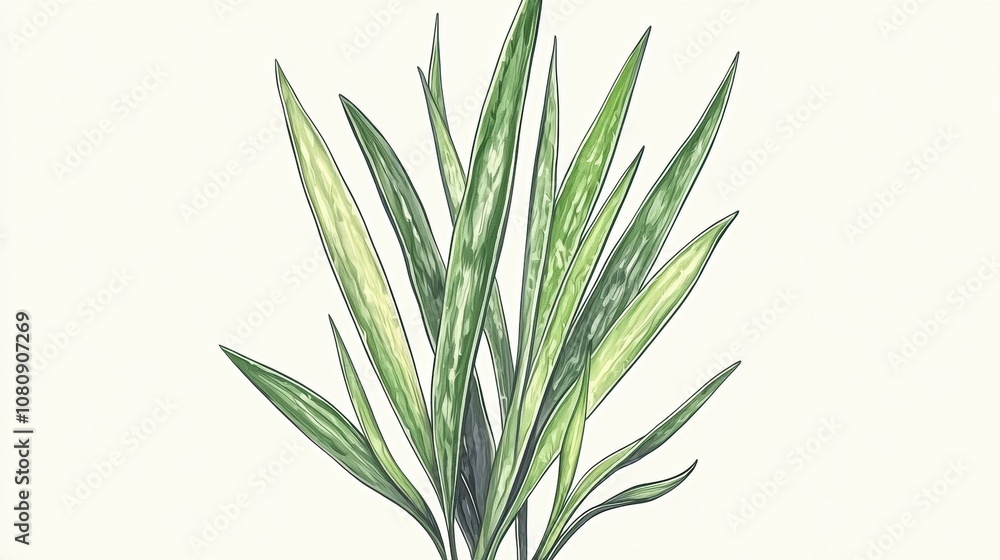 Fototapeta premium Vibrant Green Plant with Long Leaves Displaying Natural Beauty and Texture, Perfect for Illustrating Freshness, Growth, and Environmental Concepts in Design Projects