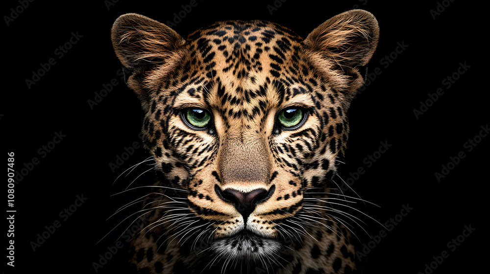Close-up Portrait of a Leopard with Striking Green Eyes Close-up Portrait of a Leopard with Striking Green Eyes