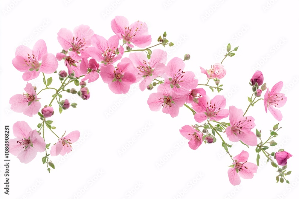 Pink Cherry Blossom Branch Isolated on White Background - Spring Floral Photography