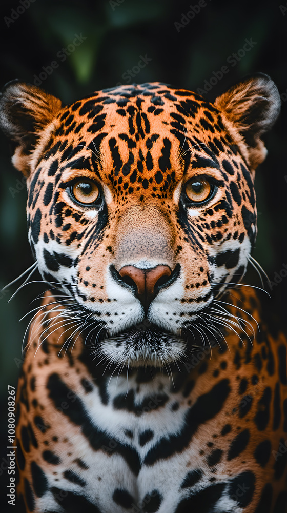 Fototapeta premium Close-Up Portrait of a Jaguar with Intense Gaze