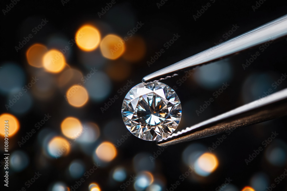 diamond on tweezers and bokeh light background diamond on tweezers and bokeh light background