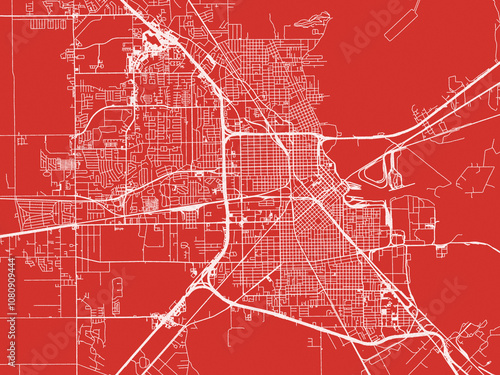 Christmas Map of Beaumont Texas, USA in Snowy White on Festive Red Background. photo