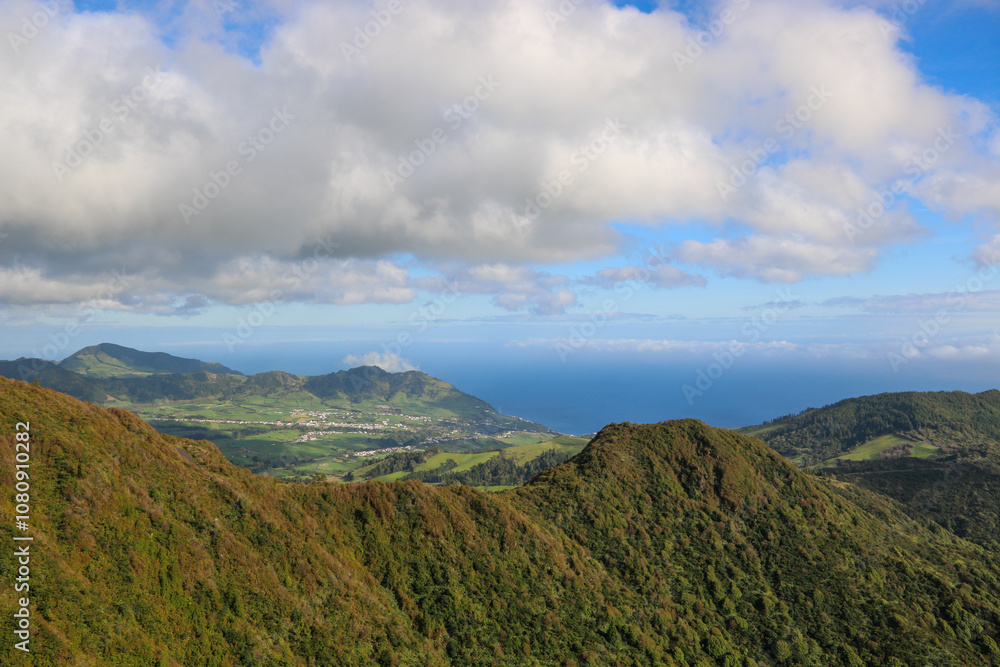 Fototapeta premium landscape with mountains and clouds - São Miguel - Azores islands